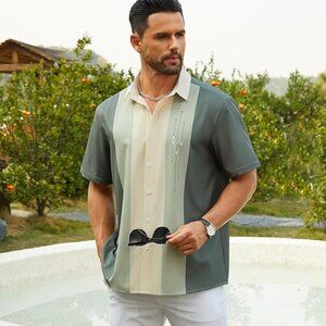 Men's Vintage Bowling Shirt Short Sleeve Button Down Hawaiian